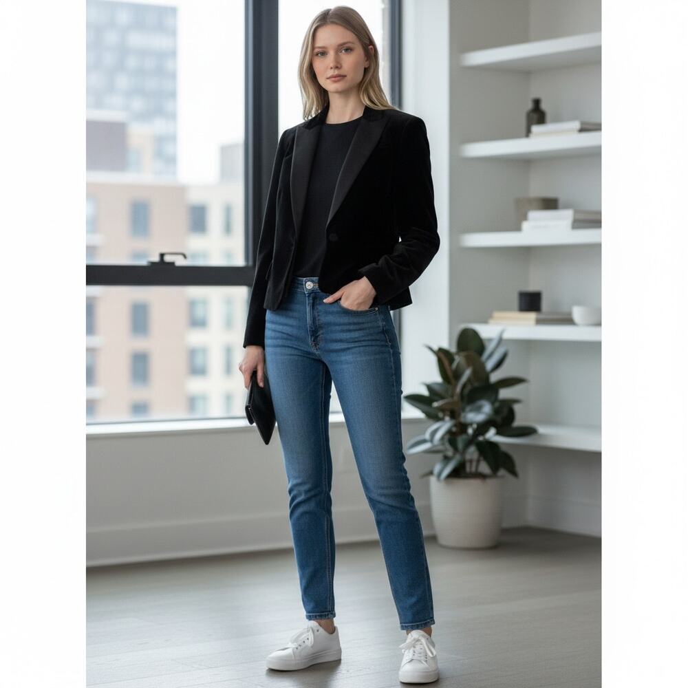 EQUIPMENT X TABITHA SIMMONS Bourlet Faille-Trimmed Cotton-Velvety Blazer Size 2 - Picture 2 of 11